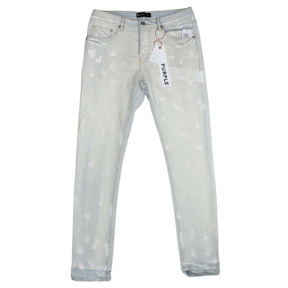 Purple Brand 32W x 33L Reflective Distressed Men's Denim Jeans NWT Cream Sprayed - Picture 1 of 2